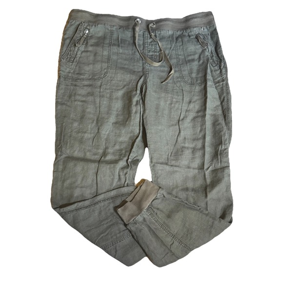 INC Pants Green Women's Petite Size 12P Womens Pocket Linen Solid Drawstring - Picture 1 of 8